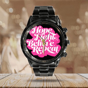 Discover Hope Fight Believe Repeat American Cancer Society Calendar Steel Band Watch