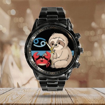 Discover Cancer Zodiac Sloth with Adorable Crab Calendar Steel Band Watch