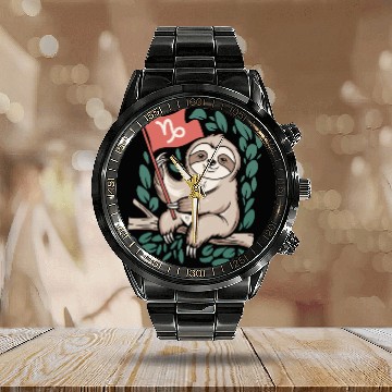 Discover Capricorn Zodiac Sloth Relaxing with Capricorn Calendar Steel Band Watch