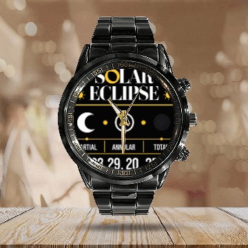 Discover Partial Solar Eclipse 03 29 2025 - Solar Eclipse Calendar Steel Band Watch