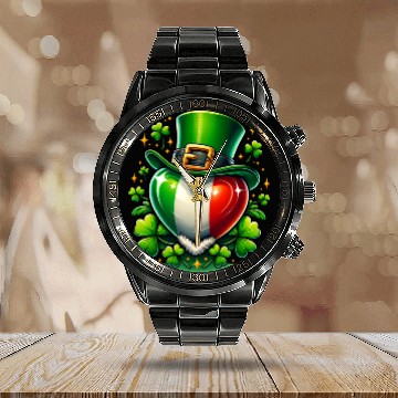 Discover Shamrock Heart Hat Love Calendar Steel Band Watch