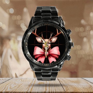 Discover Coquette Bow Deer Hunting Hunter Pink Ribbon Mom Calendar Steel Band Watch