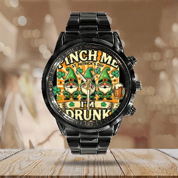 Discover Pinch Me I'm Drunk St Patricks Day Gnomes Irish Calendar Steel Band Watch