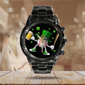 Discover St Patricks Day Irish Baseball Beer Shamrock Calendar Steel Band Watch