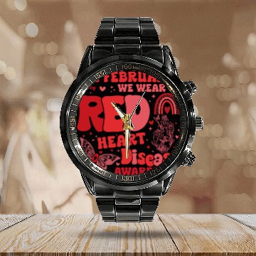 Discover In February We Wear Red Rainbow CHD Awareness Calendar Steel Band Watch