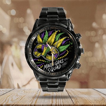 Discover Mardi Gras Squad Mask Beads Festive Vibes Calendar Steel Band Watch
