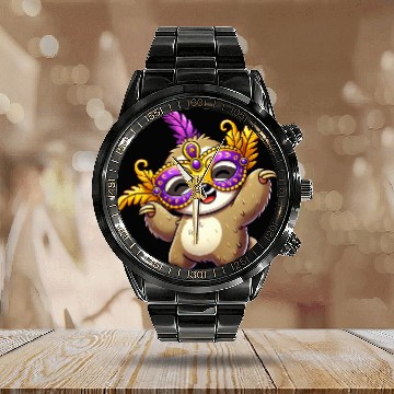 Discover Mardi Gras Sloth Mask Carnival Costume Calendar Steel Band Watch