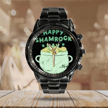 Discover Happy Shamrock Day Gold Pot | Saint Patrick's Day Calendar Steel Band Watch
