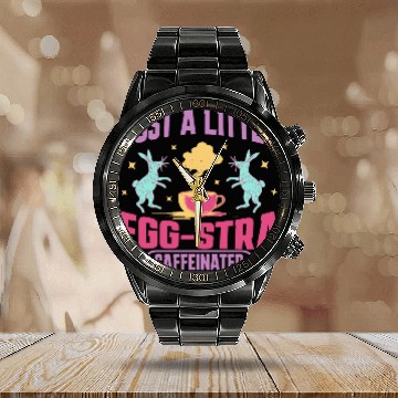 Discover Coffee lover Easter bunny Calendar Steel Band Watch gift