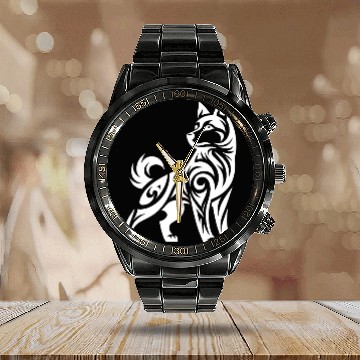 Discover Shaded Tribal Line Art Husky Dog Design Calendar Steel Band Watch