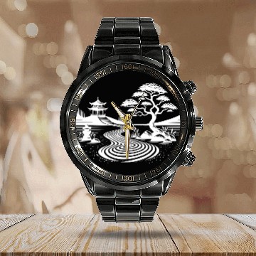Discover Meditative Balance Japanese Temple Garden Calendar Steel Band Watch