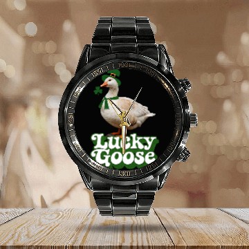 Discover Lucky Goose Funny Saint Patrick's Day Calendar Steel Band Watch