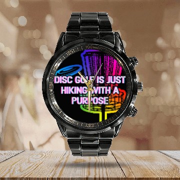 Discover Disc Golf Is Just Hiking Golfer Sayings Disc Golf Calendar Steel Band Watch