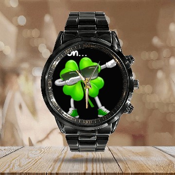 Discover Bruh Dabbing Shamrock - Funny St Patricks Day Calendar Steel Band Watch
