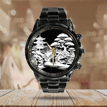 Discover Spiritual Balance Japanese Temple Bridge Calendar Steel Band Watch