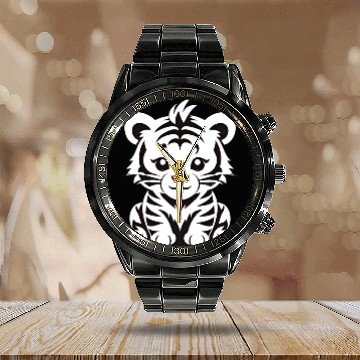 Discover Cute Baby Tiger Calendar Steel Band Watch