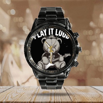 Discover Heavy Metal Bear Play It Loud Vibes for Music Calendar Steel Band Watch