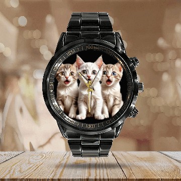 Discover Surprised Kittens Calendar Steel Band Watch