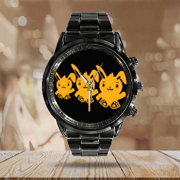Discover 3 Rabbits Three Friends Team Crew Waving Sitting Calendar Steel Band Watch