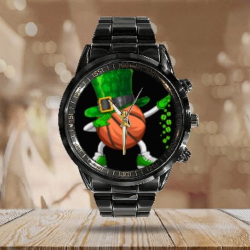Discover Funny Dabbing Shamrock Basketball St Patrick's Day Calendar Steel Band Watch