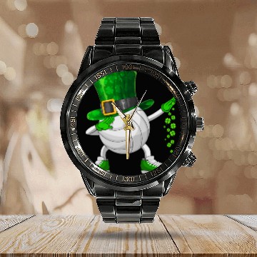 Discover Funny Dabbing Shamrock Volleyball St Patrick's Day Calendar Steel Band Watch