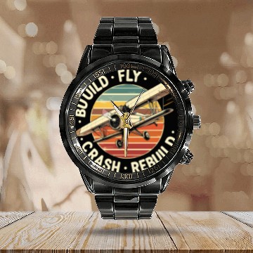 Discover RC Plane Build Fly Crash Rebuild Pilot RC Planes Calendar Steel Band Watch