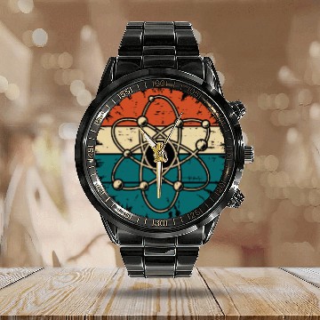 Discover Retro Atom Art Biology Physics Chemistry Science Calendar Steel Band Watch