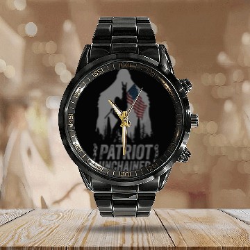Discover Dark Patriot unchained quote Sasquatch US flag Calendar Steel Band Watch