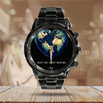 Discover Keep the Heart Beating Earth Earth Day Environment Calendar Steel Band Watch