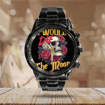 Discover I Would Die For The Moon skull And Roses Art Calendar Steel Band Watch