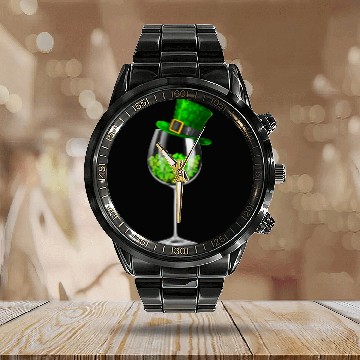Discover St Patrick's Day Shamrock Wine Calendar Steel Band Watch