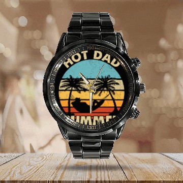 Discover Hot Dad Summer Vintage Retro Sunset Calendar Steel Band Watch