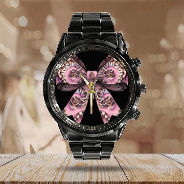Discover Coquette Bow Ball Python Snake Pattern Pink Calendar Steel Band Watch