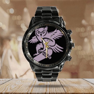Discover Snow Owl Skateboard Silhouette Minimalist Style Calendar Steel Band Watch