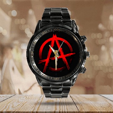 Discover Red Anarchy Symbol - Rebel Freedom Statement Calendar Steel Band Watch