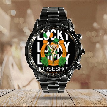 Discover Lucky horseshoe your ticket to joy Calendar Steel Band Watch
