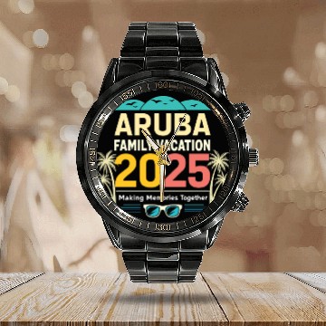 Discover Aruba Family Vacation 2025 Calendar Steel Band Watch