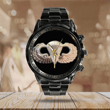 Discover Airborne Wings gift for your favorite veteran. Calendar Steel Band Watch