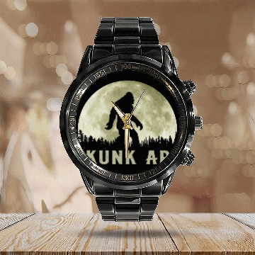 Discover Skunk Ape Bigfoot Moon Silhouette Retro Believe Calendar Steel Band Watch