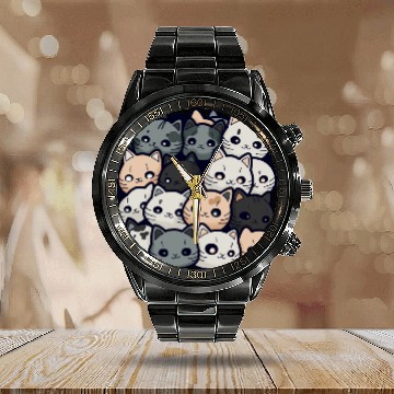 Discover Cute Cat Pile: Adorable Kittens Stack Calendar Steel Band Watch