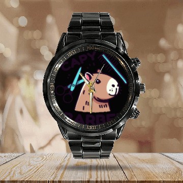 Discover Capy-Barber: Funny Capybara Pun Calendar Steel Band Watch