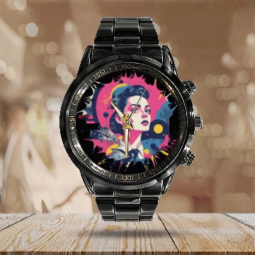 Discover Risograph Woman/Femme/Frau - Pink Calendar Steel Band Watch