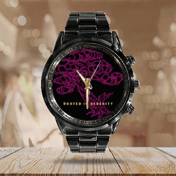 Discover rooted in serenity bonsai tree Calendar Steel Band Watch