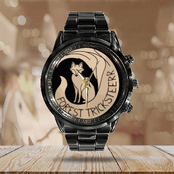 Discover Forest Tricksteerr Fox Nature Emblem Design Calendar Steel Band Watch
