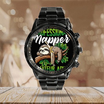 Discover Funny Sloth Professional Napper Lazy Humor Calendar Steel Band Watch