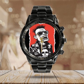 Discover Screaming Punk Rocker with Skull Calendar Steel Band Watch