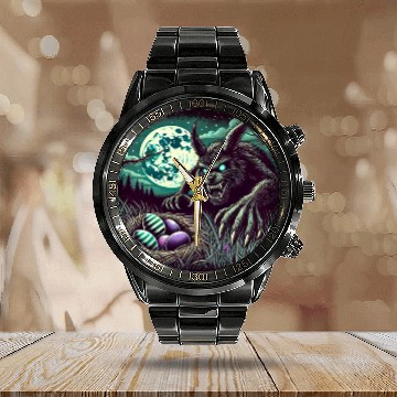 Discover Creepy Werewolf Easter Bunny Nightmare Calendar Steel Band Watch