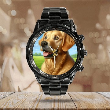 Discover Realistic Golden Retriever Calendar Steel Band Watch