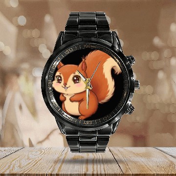 Discover Animal cartoon squirrel Calendar Steel Band Watch