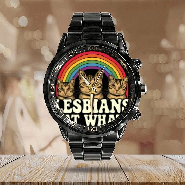 Discover Lesbians Eat What Vintage LGBT Funny Pride Month Calendar Steel Band Watch